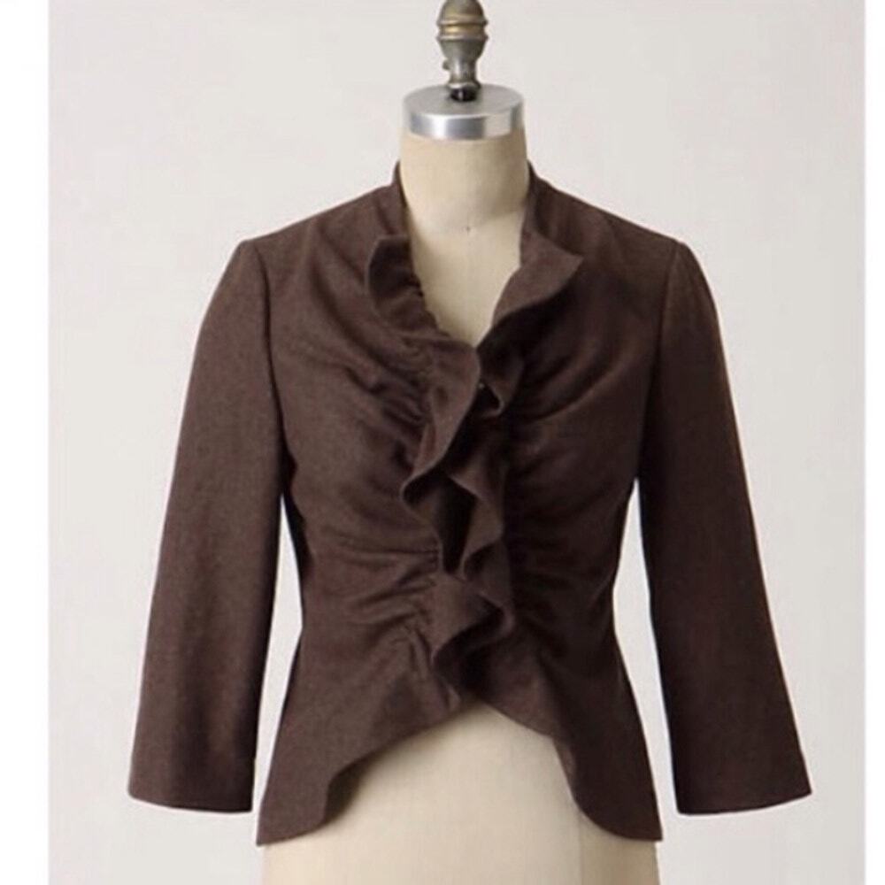 Anthropologie Tabitha Short & Sweet Wool Ruffle Jacket Sz 2 NWT Beige